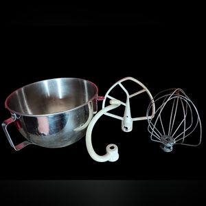 KitchenAid Lift Bowl Attachments Dough Hook, Whisk, Flat Beater, 5qt Bowl Only
